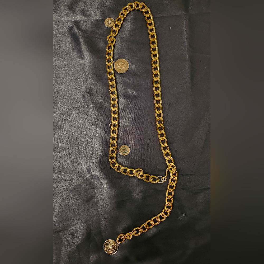 Gold Chain Belt with British Medallions